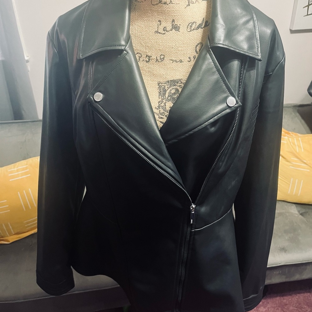 Guess by Marciano Black Faux Leather Peplum Moto Jacket - Picture 5 of 16
